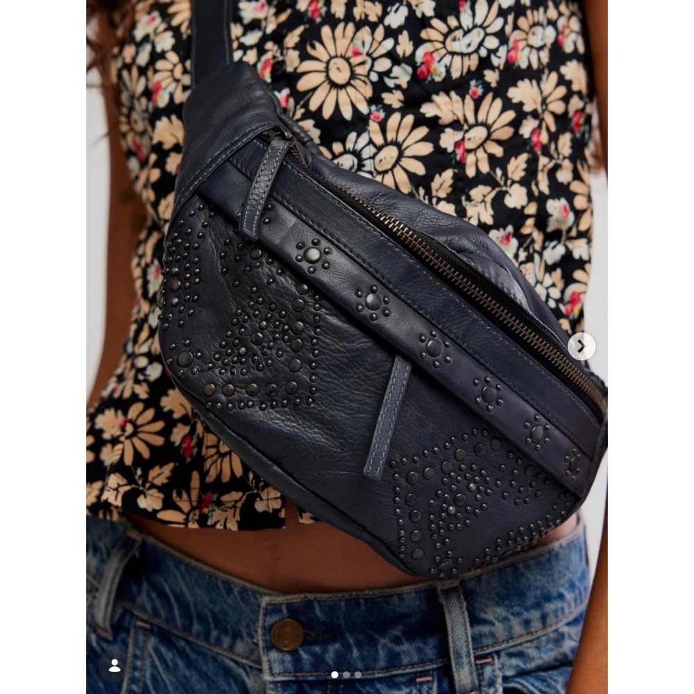 NWT!! FREE PEOPLE Black Leather Ana Adorned Sling Bag Solid Studded Embellished - Picture 7 of 16